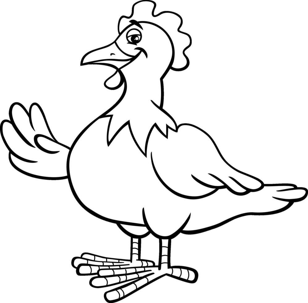 hen farm animal character cartoon illustration coloring page vector