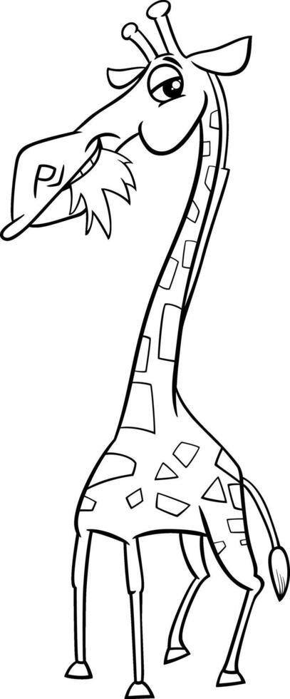 funny cartoon giraffe animal character coloring page vector