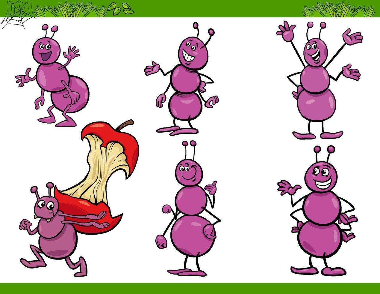 ants insects animal characters set cartoon illustration vector