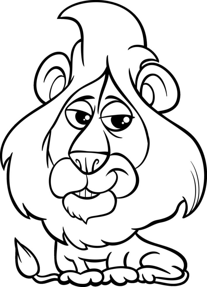 cartoon funny lion wild animal character coloring page vector