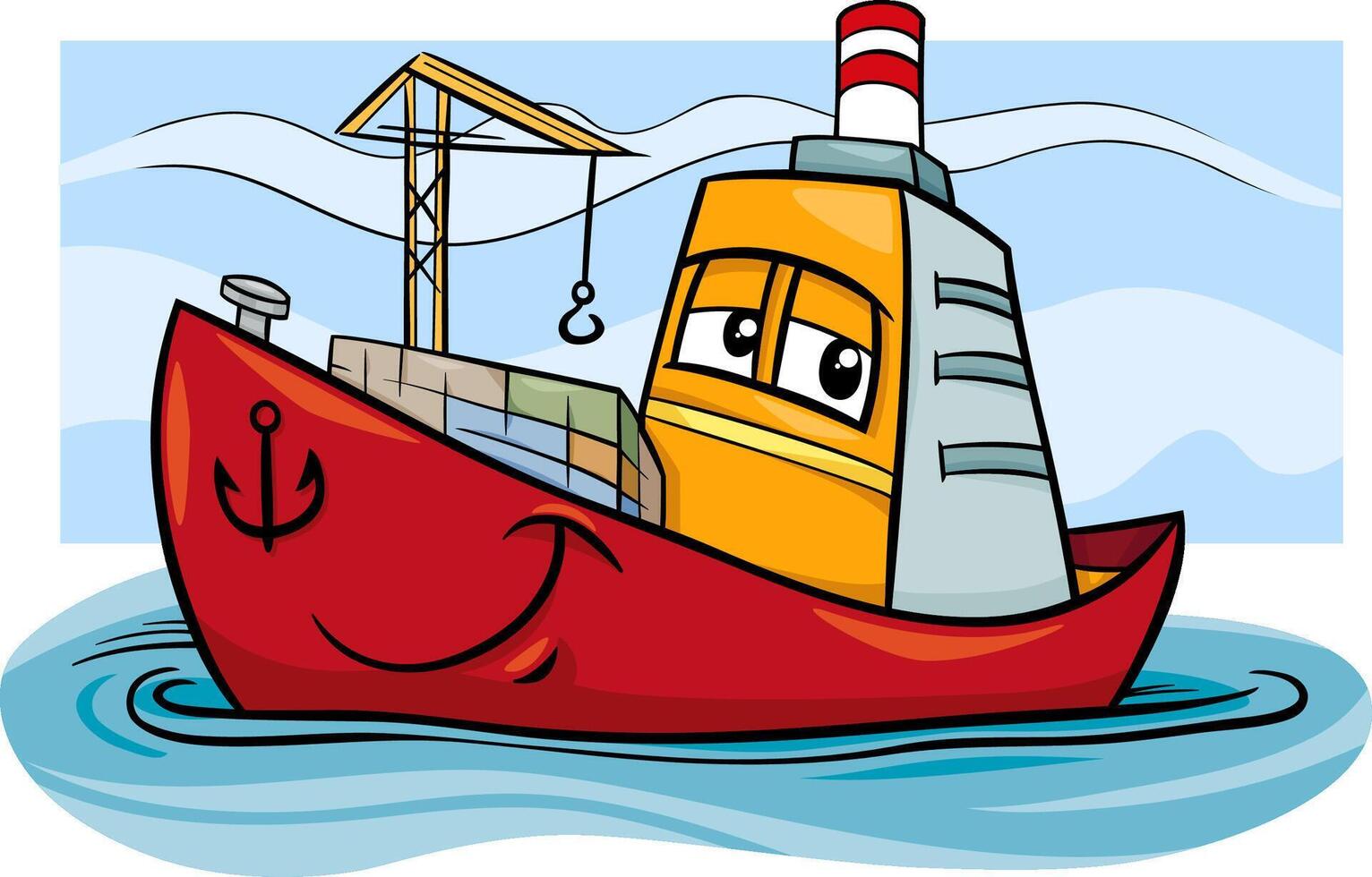 container ship character cartoon illustration vector