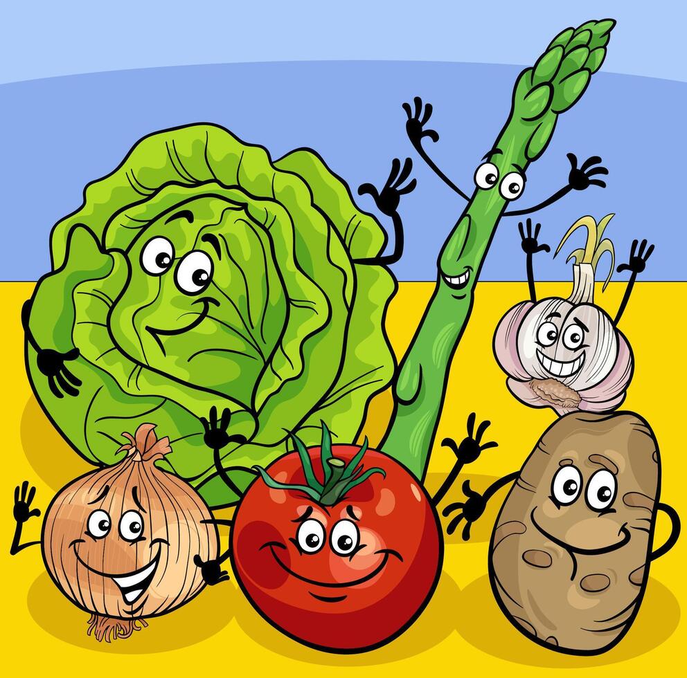 happy cartoon funny vegetables characters group vector