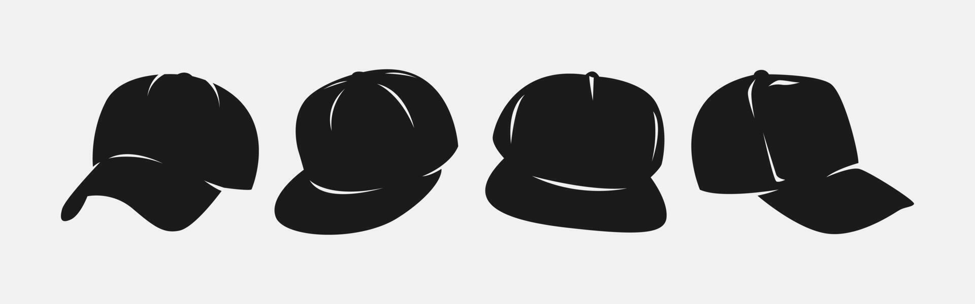 Set silhouettes of baseball cap, trucker hat. Icon, logo on white background. Graphic illustration. vector