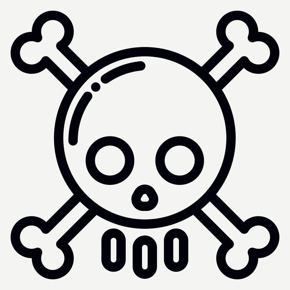 Skull icon, illustration of a skull with crossed bones in line style, suitable as a sign of danger, poison, death, infection, disease and radiation. vector