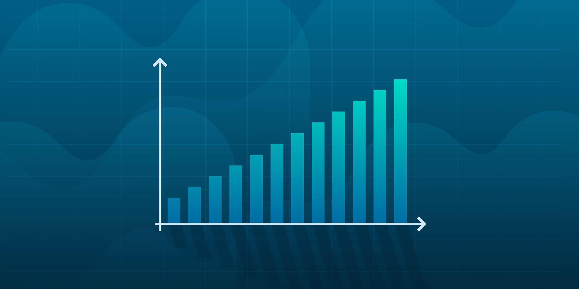 Business chart moving up, rising graph with wavy dark blue background as an illustration of increasing profits, successful investments, rising stock prices, and financial profits. vector