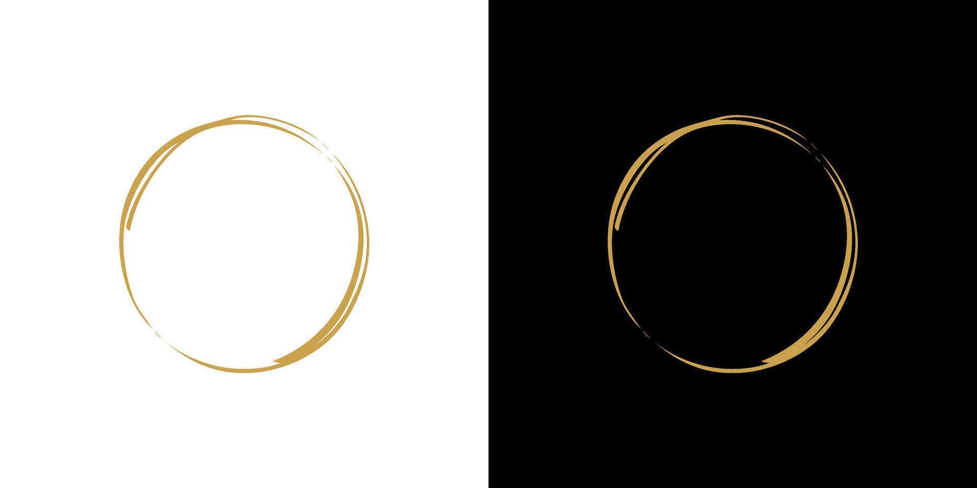 Circle Gold Frame . Brush ring golden round draw template graphic vector