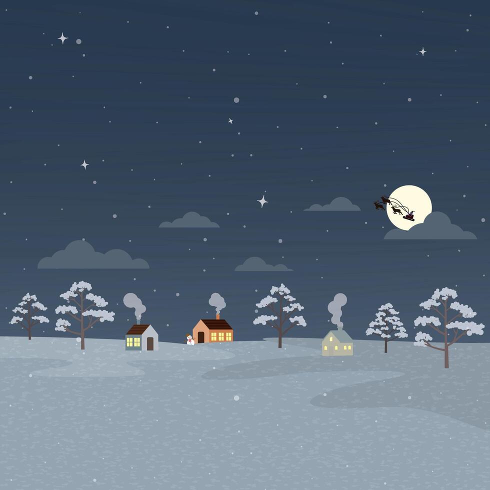 Winter Wonderland in christmas night background childish style graphic illustration. Merry Christmas greeting card template have blank space. vector