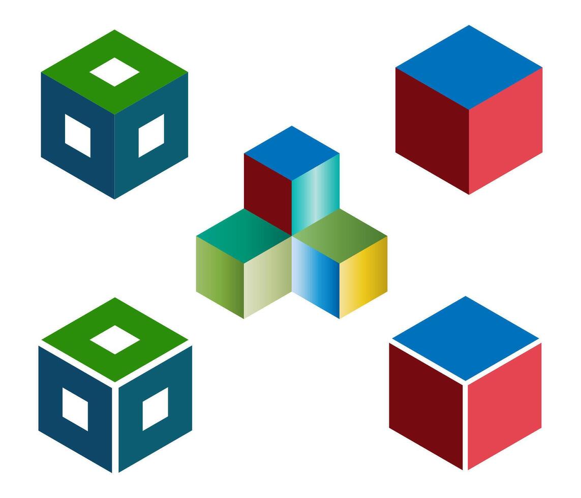 Cube icons. 3d colorful cube symbols. vector