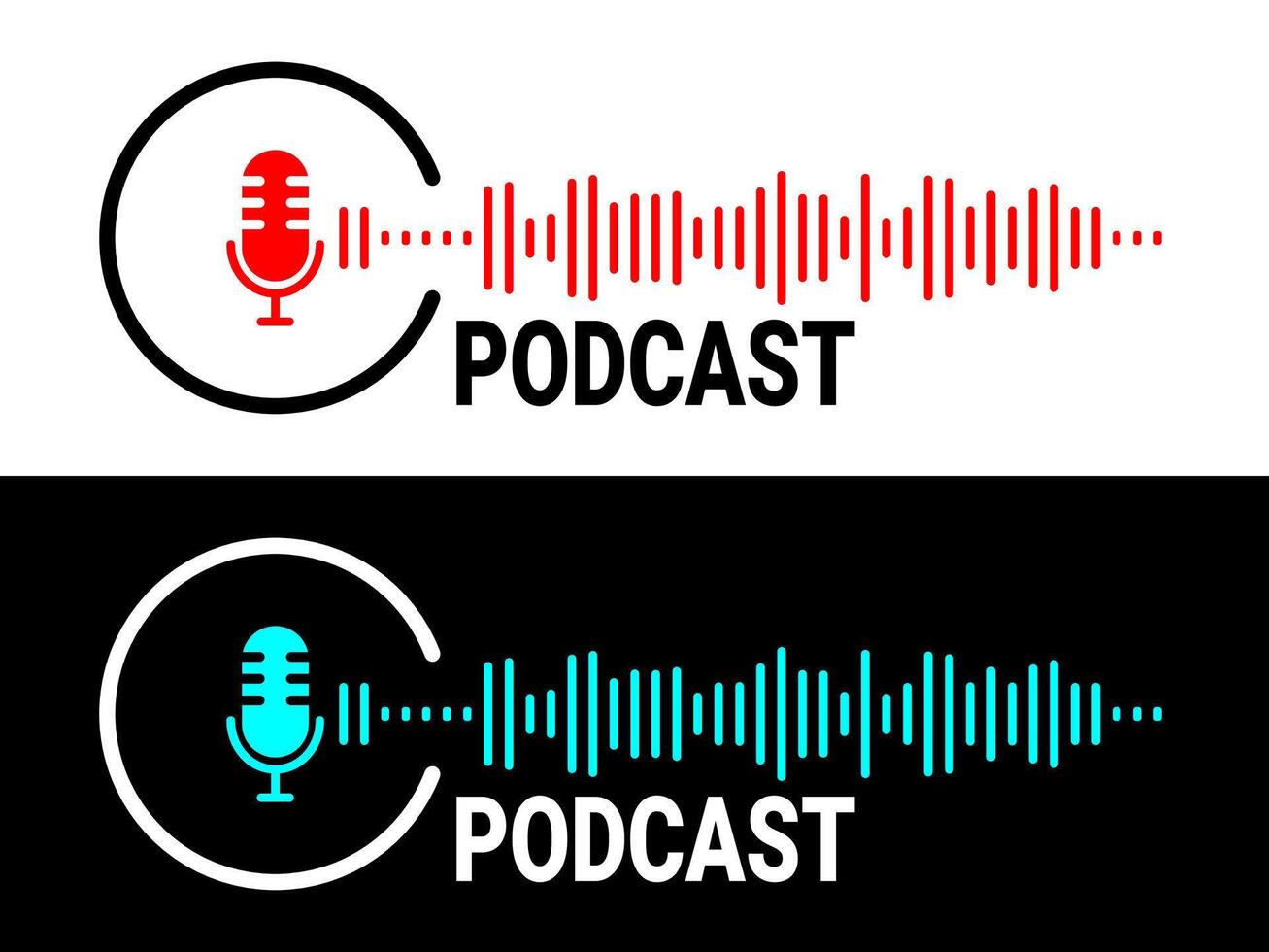 Broadcast podcast studio with microphone icon. vector