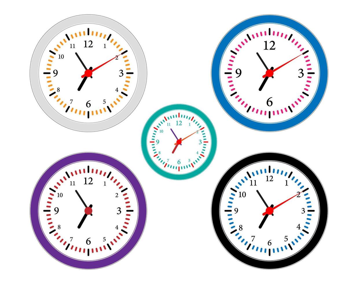 Time clock, wall clock deadline timer symbol set. Schedule timer sign. vector