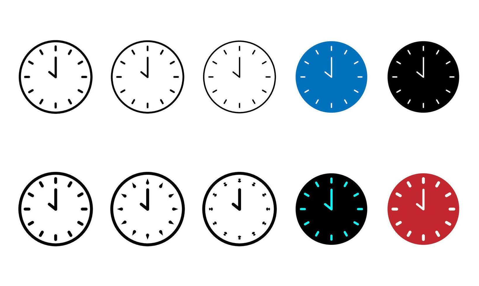 Time clock, wall clock deadline timer line icon set. Schedule timer sign for ui design. vector