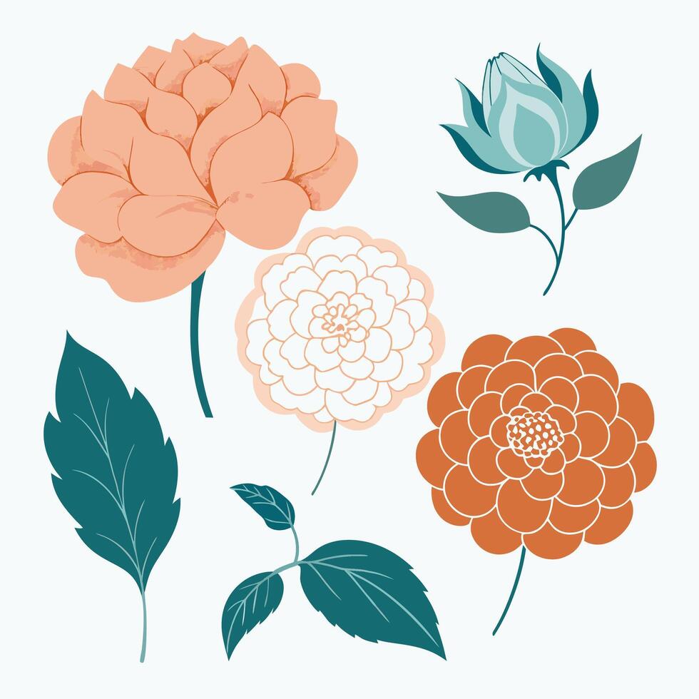 Hand draw flower and leaves. vector