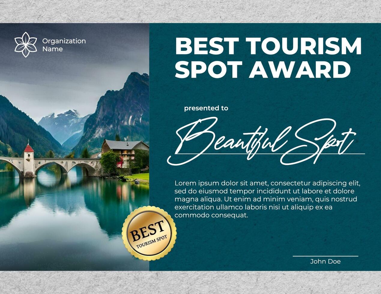 Certificate Achievement Best Toursim Spot Awards template