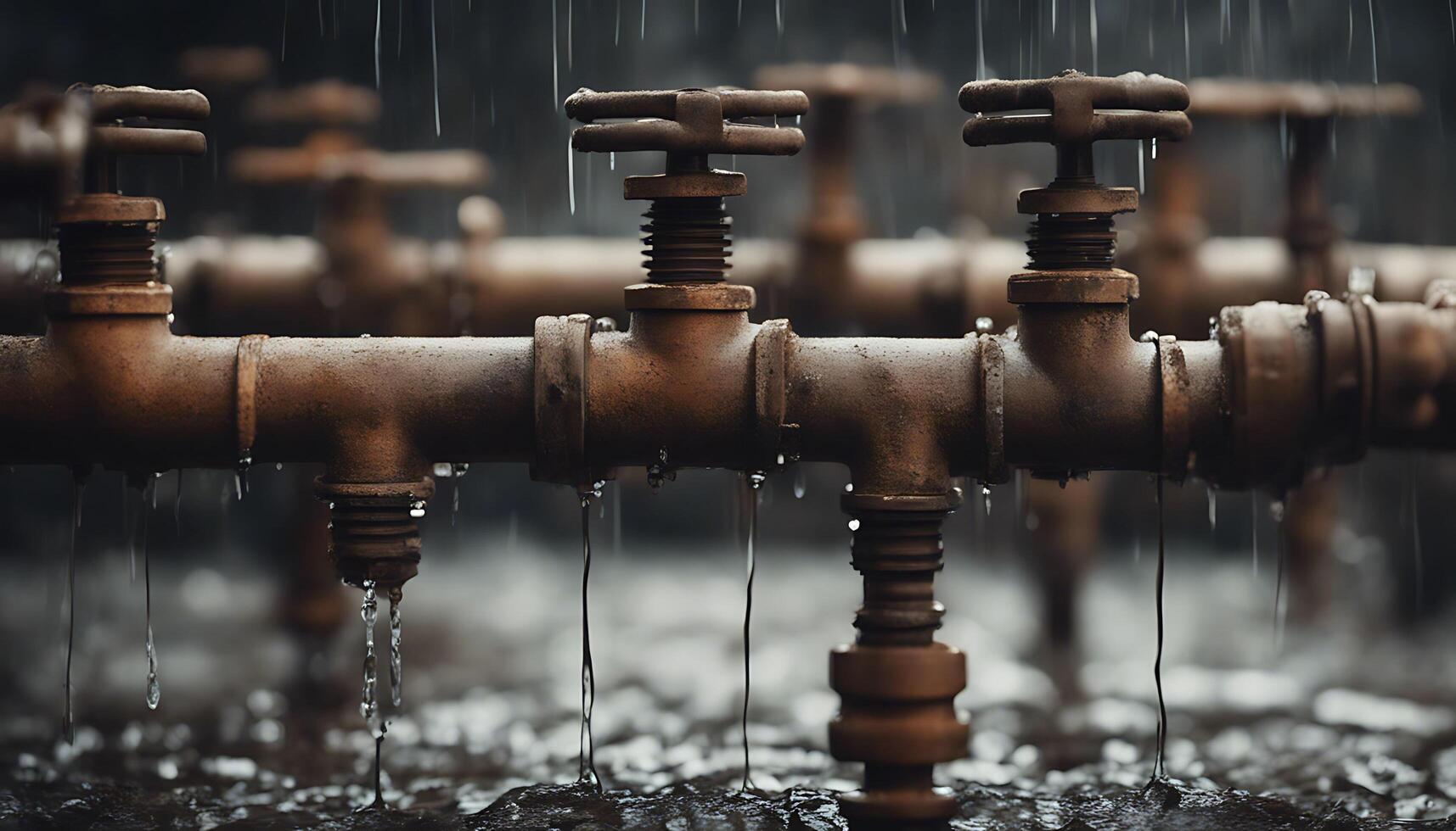 Rusty Pipes Leaking Water in Rain photo