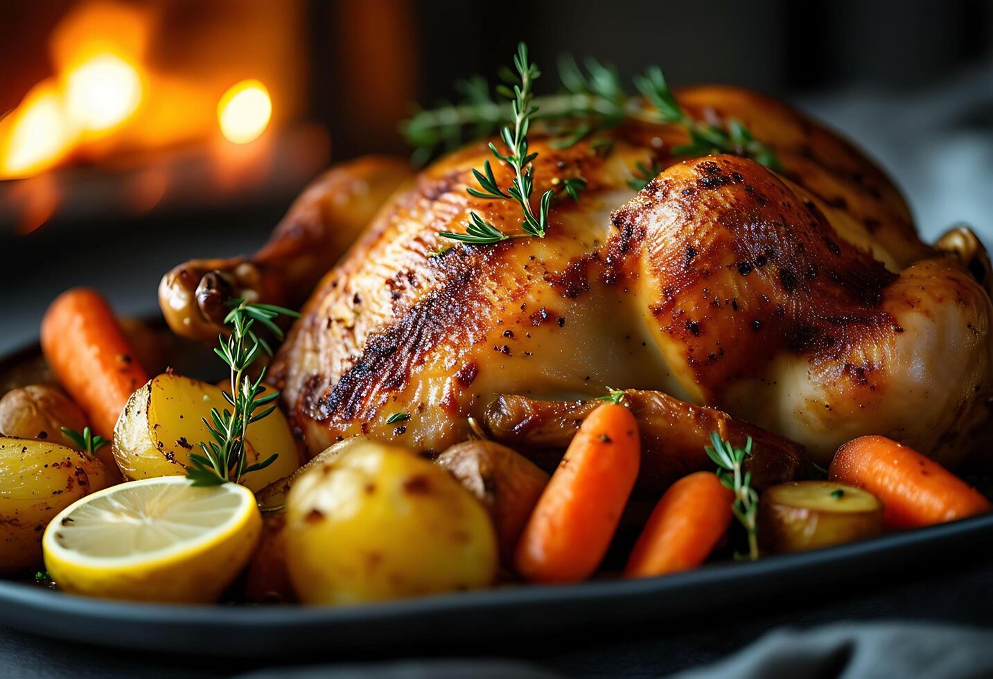 Roasted Chicken with Potatoes, Carrots, and Lemon photo