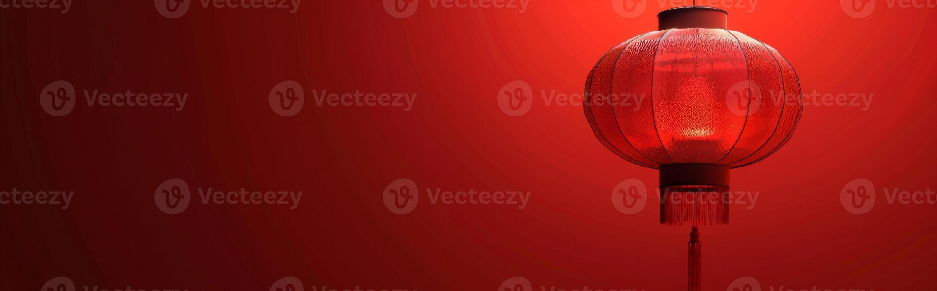Red Chinese lantern on red wall background with copy space, banner photo
