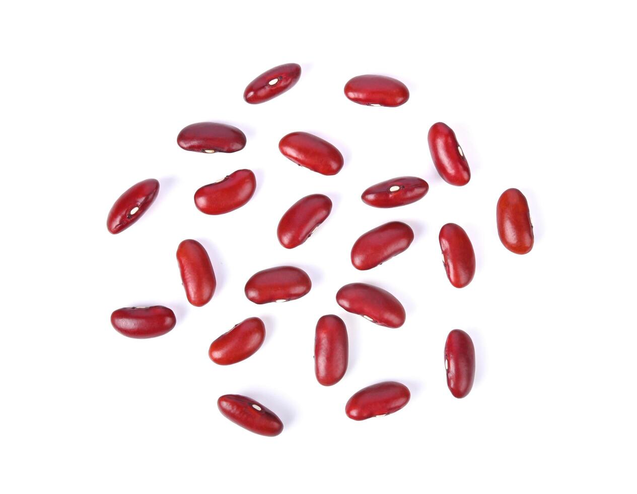 Red kidney beans isolated on white . Top view photo