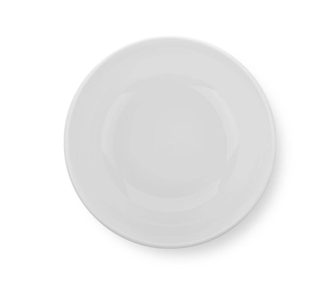 White ceramic bowl isolated on white background. Top view photo