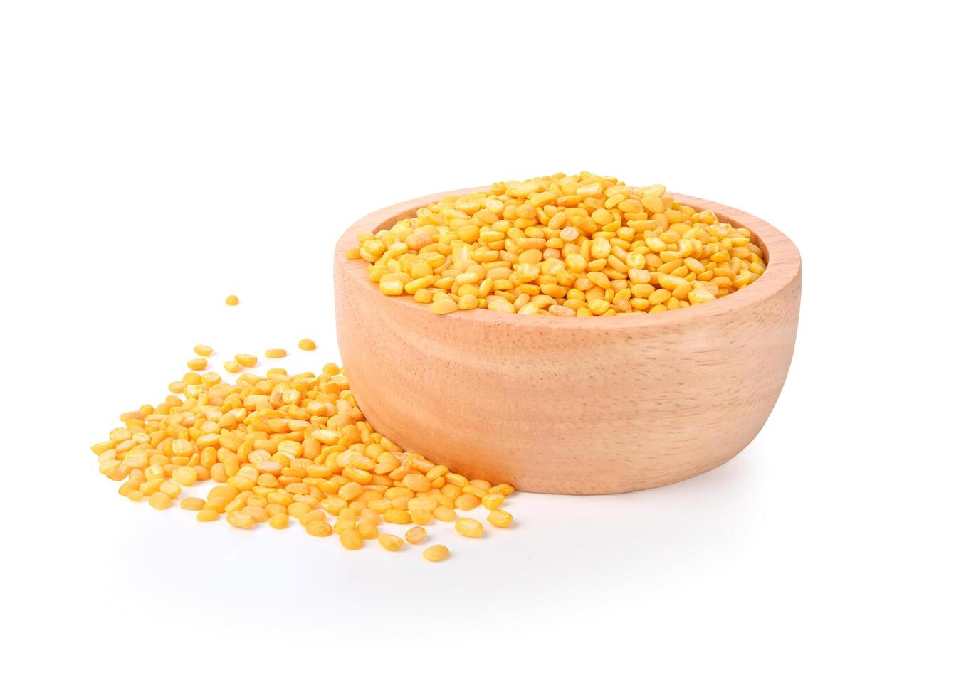 Heap of Peeled split mung bean isolated on white background. photo