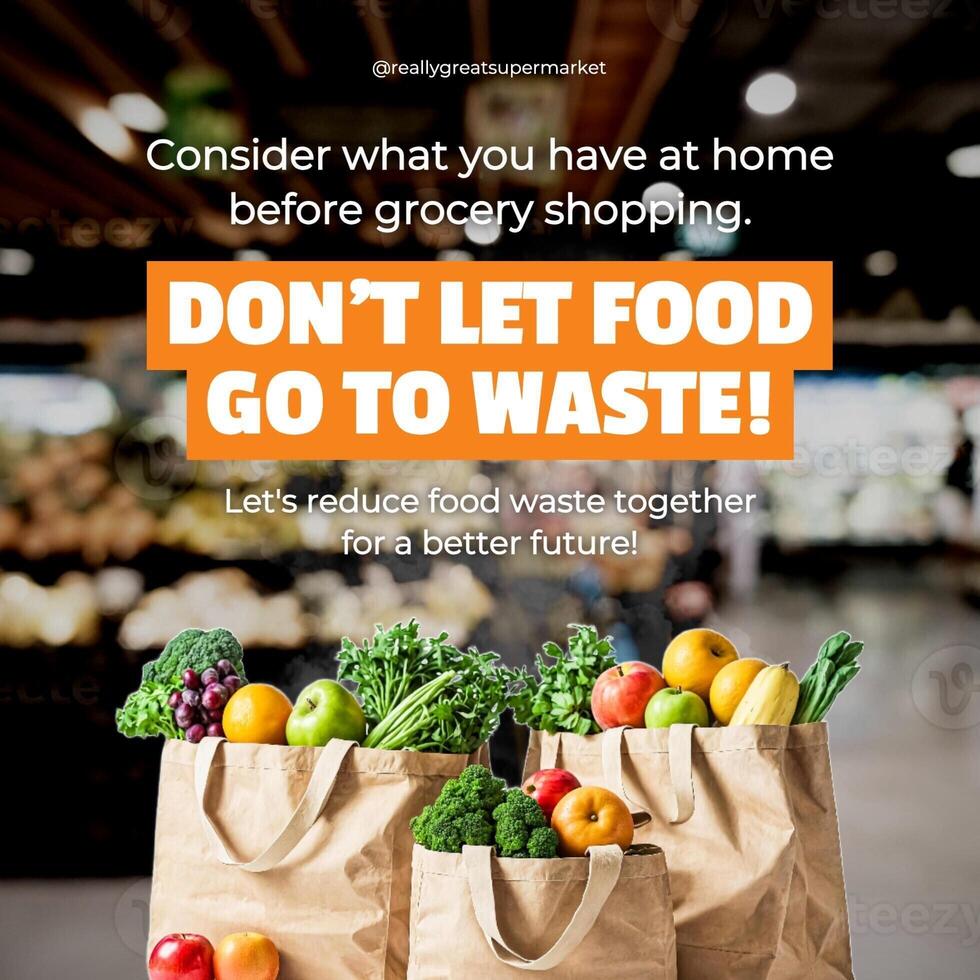 orange photocentric food waste instagram post template