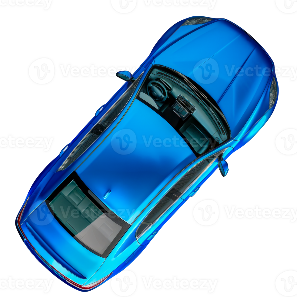 Top view of a sleek blue sports car showcasing its aerodynamic design and luxurious features, emphasizing high-performance and modern automotive engineering cut out on transparent background png