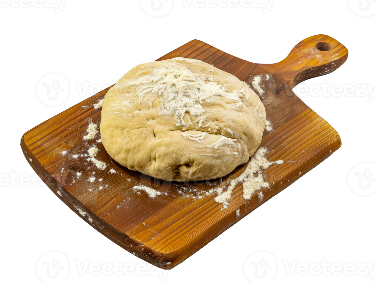 Freshly Kneaded Dough on Wooden Cutting Board with Flour Dusting cut out on transparent background png