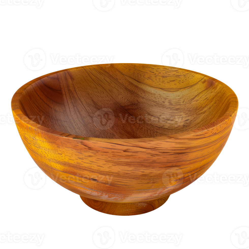 Beautiful handcrafted wooden bowl with intricate grain patterns, perfect for kitchen and home decor cut out on transparent background png