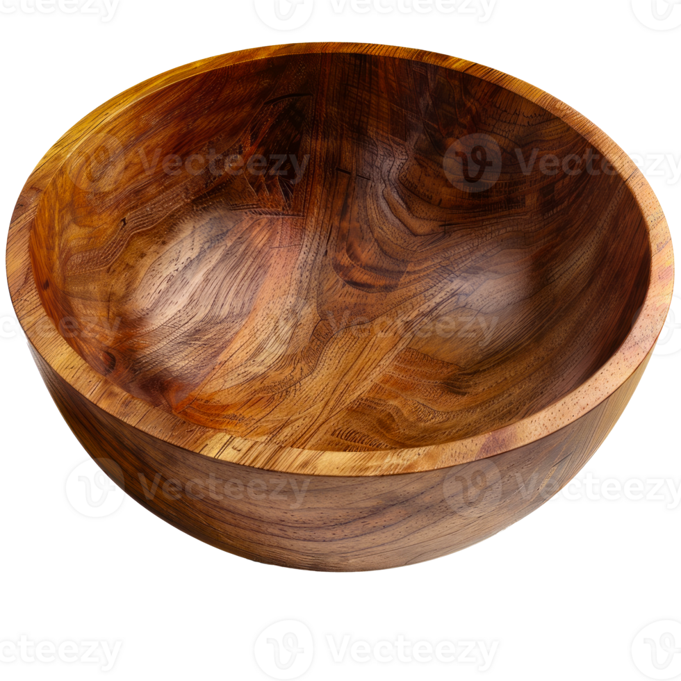 Exquisite Handcrafted Wooden Bowl with Intricate Grain Patterns cut out on transparent background png
