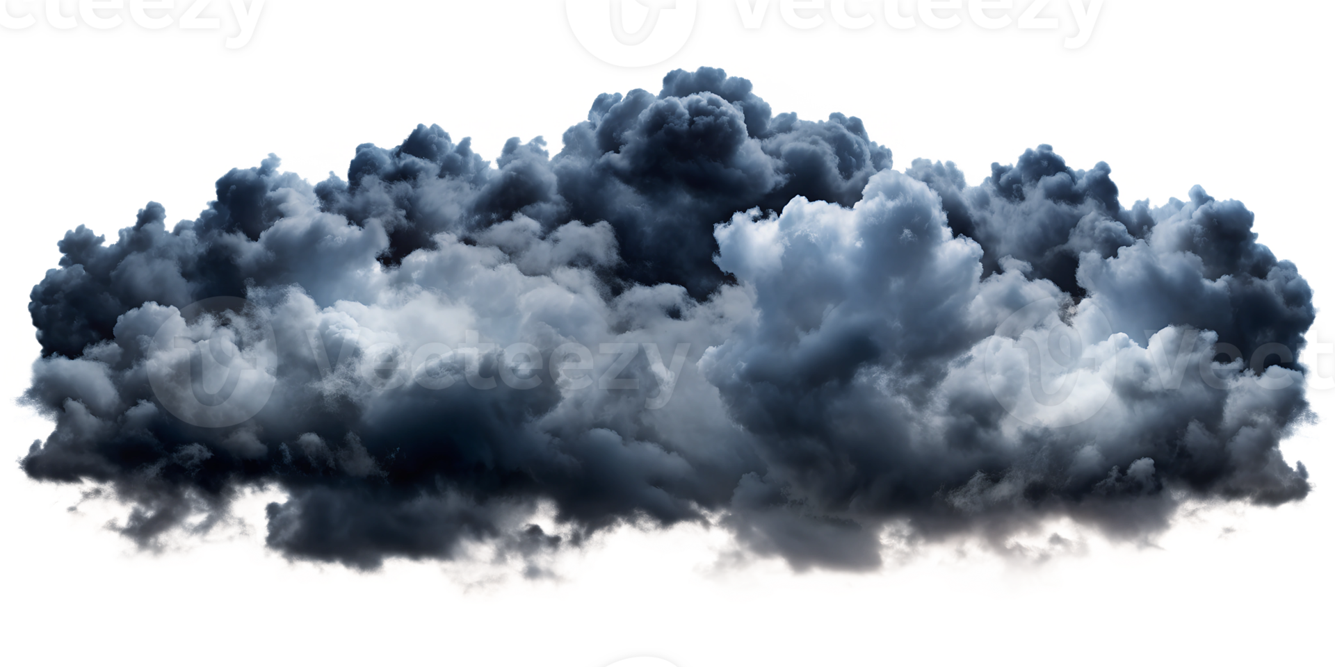 Moody dark clouds on black background, cut out transparent png