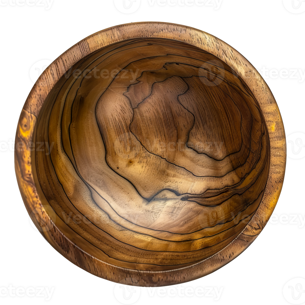 Exquisite Handcrafted Wooden Bowl with Intricate Grain Patterns cut out on transparent background png
