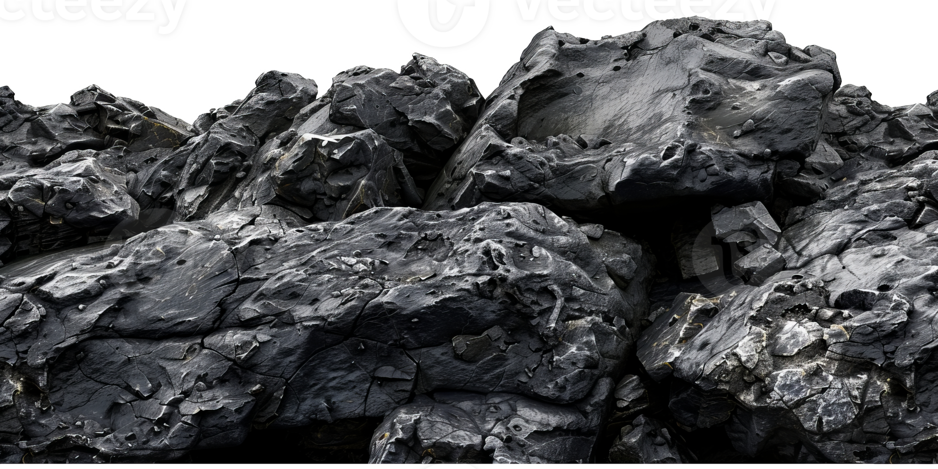 High-Resolution Textured Black Rock Formation cut out on transparent background png