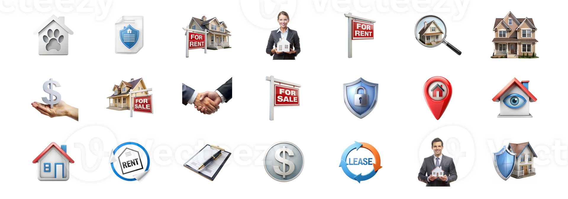 Collection of real estate and financial icons, isolated on transparent background png