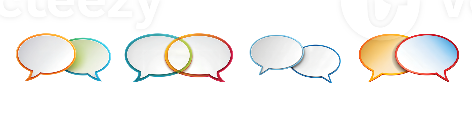 Set overlapping speech bubbles in different colors transparent png