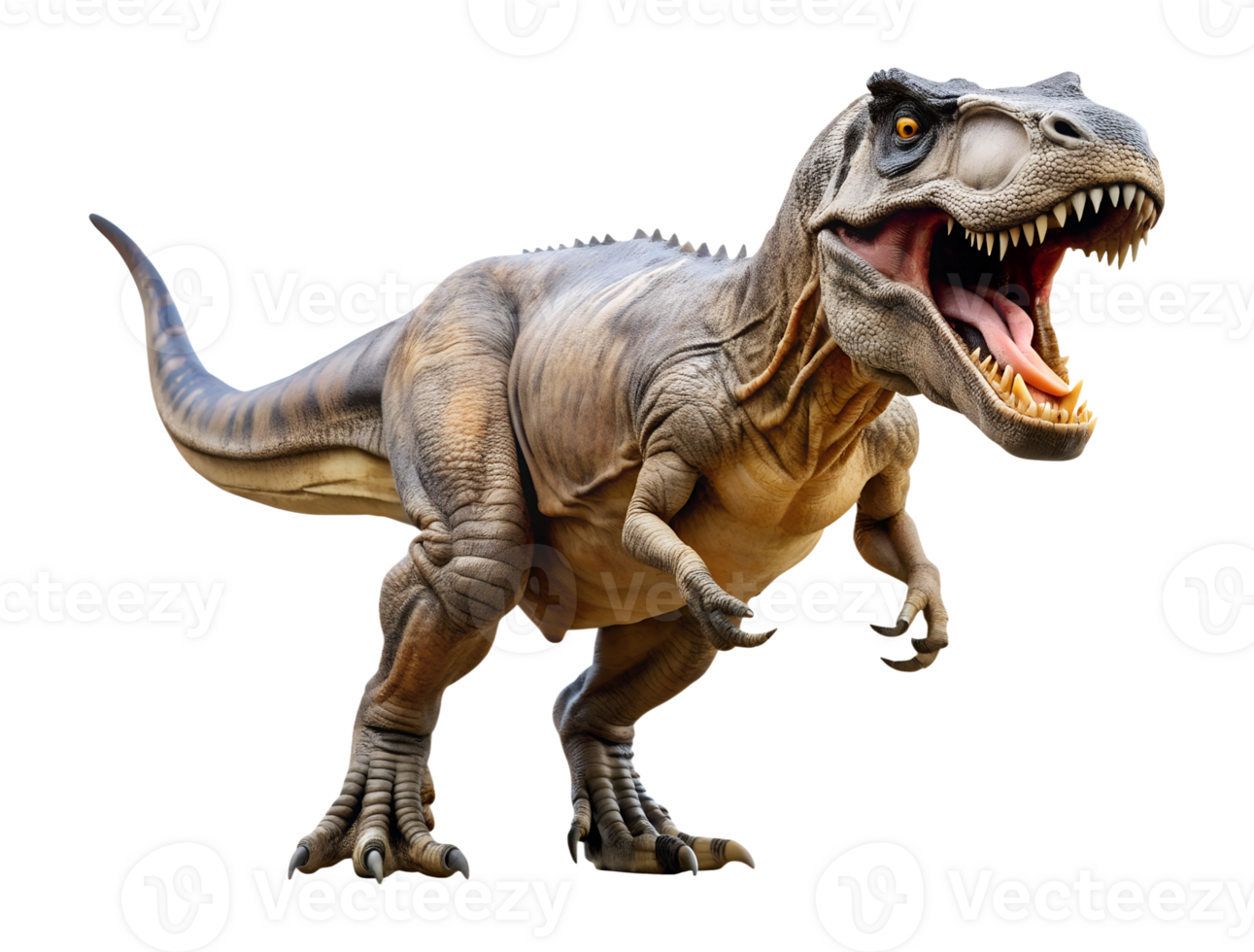 T-rex dinosaur roaring, detailed and realistic, isolated transparent png