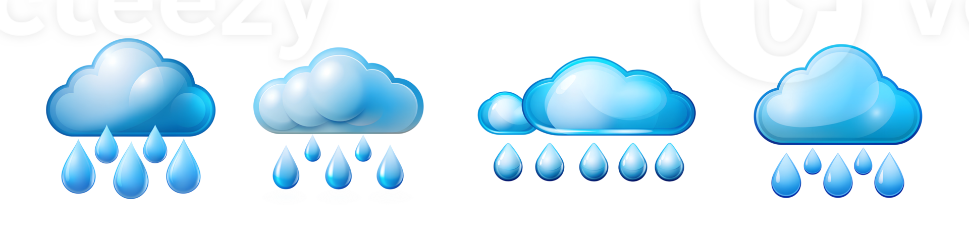 Set of raining cloud icons transparent png