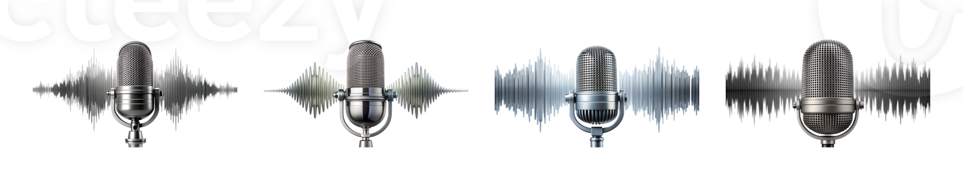 Set of vintage microphones with sound waves transparent png