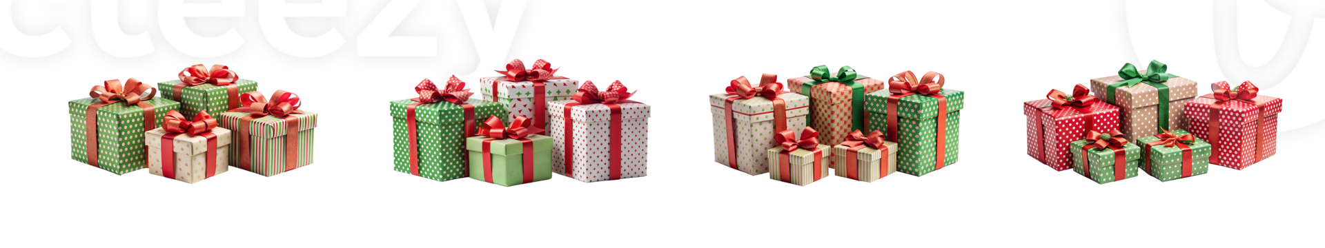 Set Christmas gift boxes arranged isolated transparent png