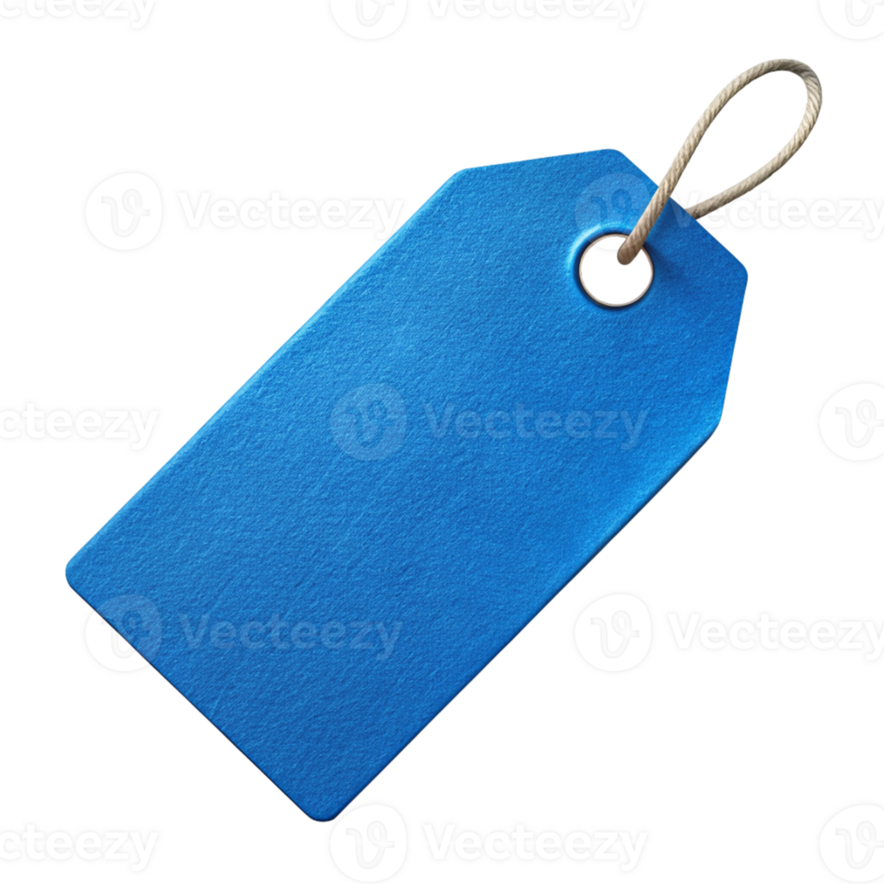 Blue price tag with rope loop isolated on black background high