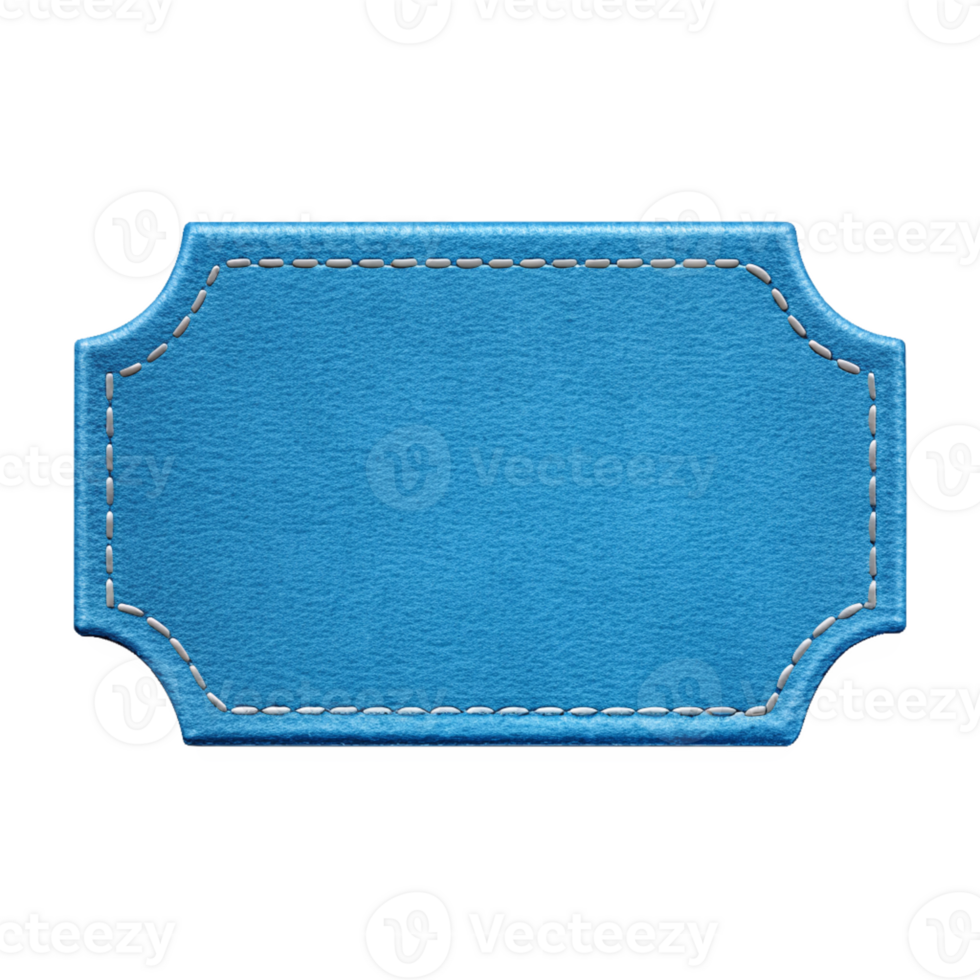 Elegant Blue Leather Label with Stitched Border, cut out isolated PNG transparent