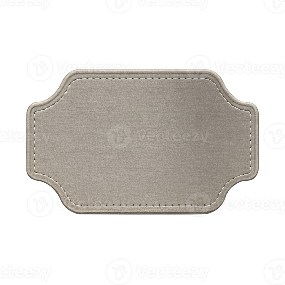 Elegant Blank Silver Fabric Label with Detailed Stitching, cut out isolated PNG transparent