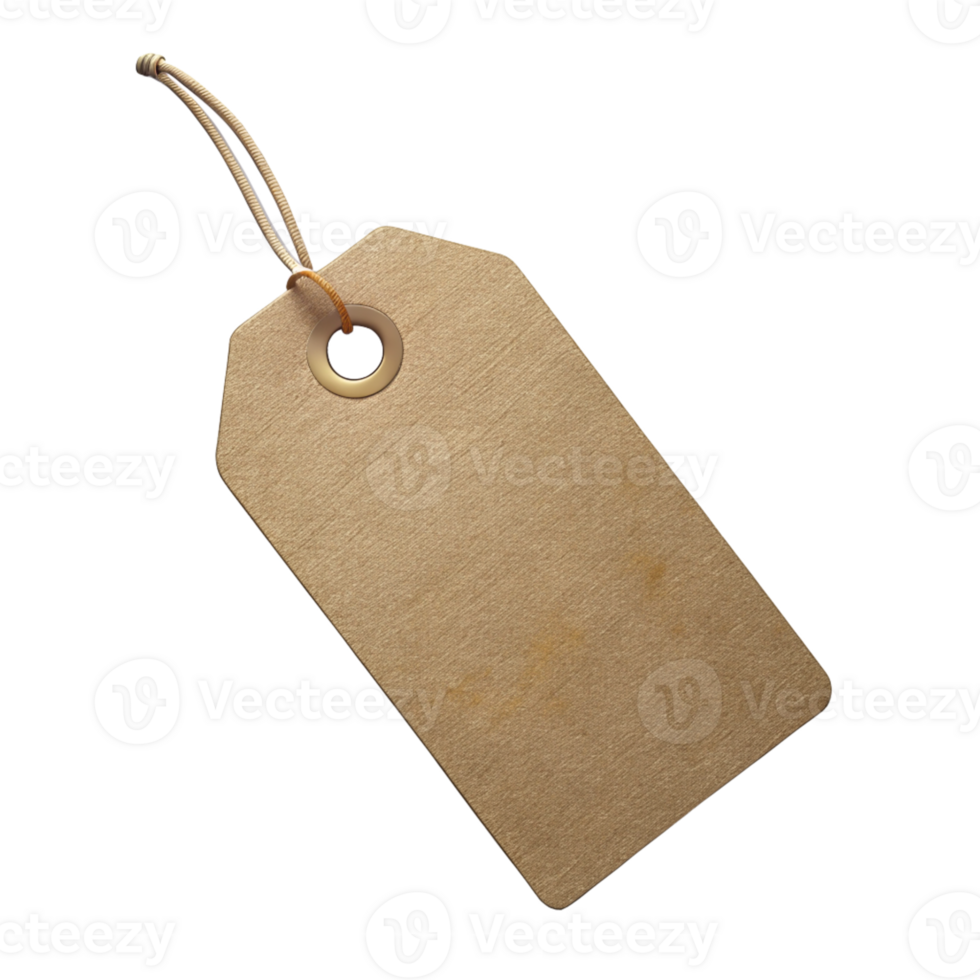 High-quality Blank Cardboard Price Tag with String on Dark Background for Retail and Merchandising, cut out isolated PNG transparent