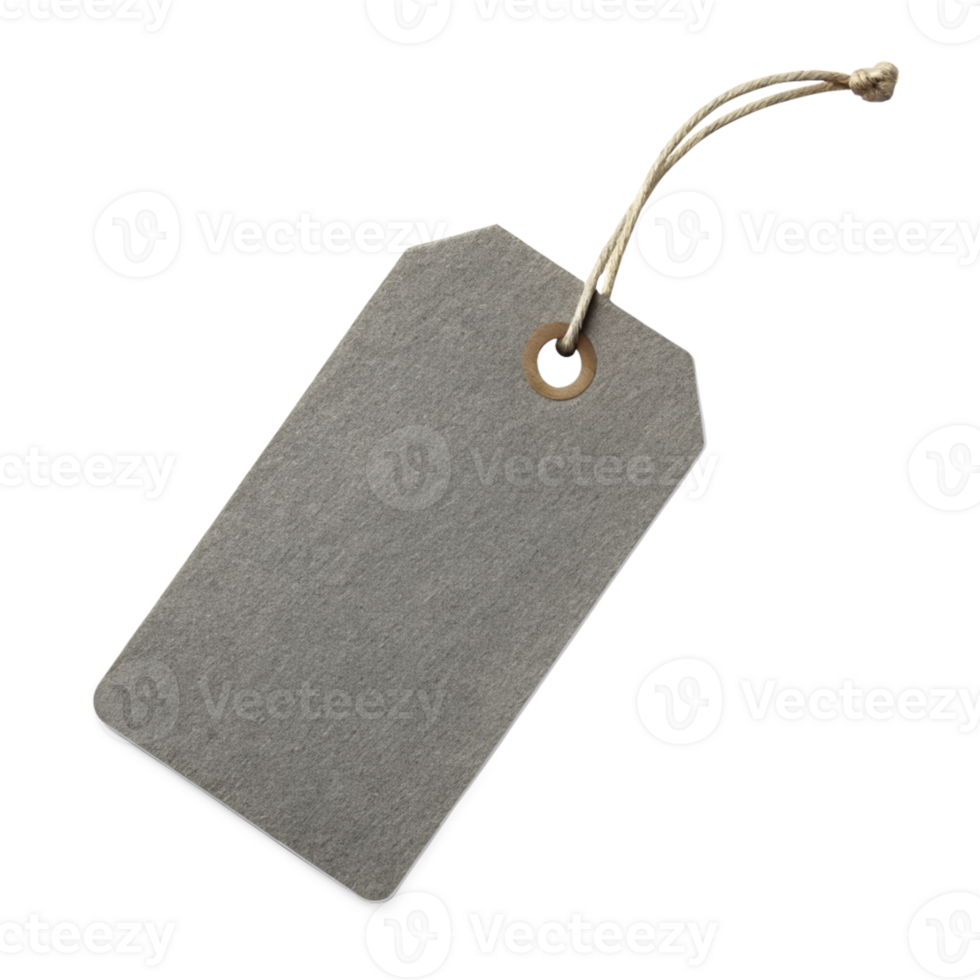 Blank Grey Price Tag with String, cut out isolated PNG transparent