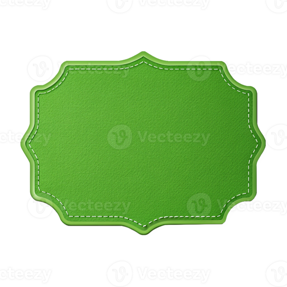 Green Textured Label with Ornate Border and Stitching, cut out isolated PNG transparent