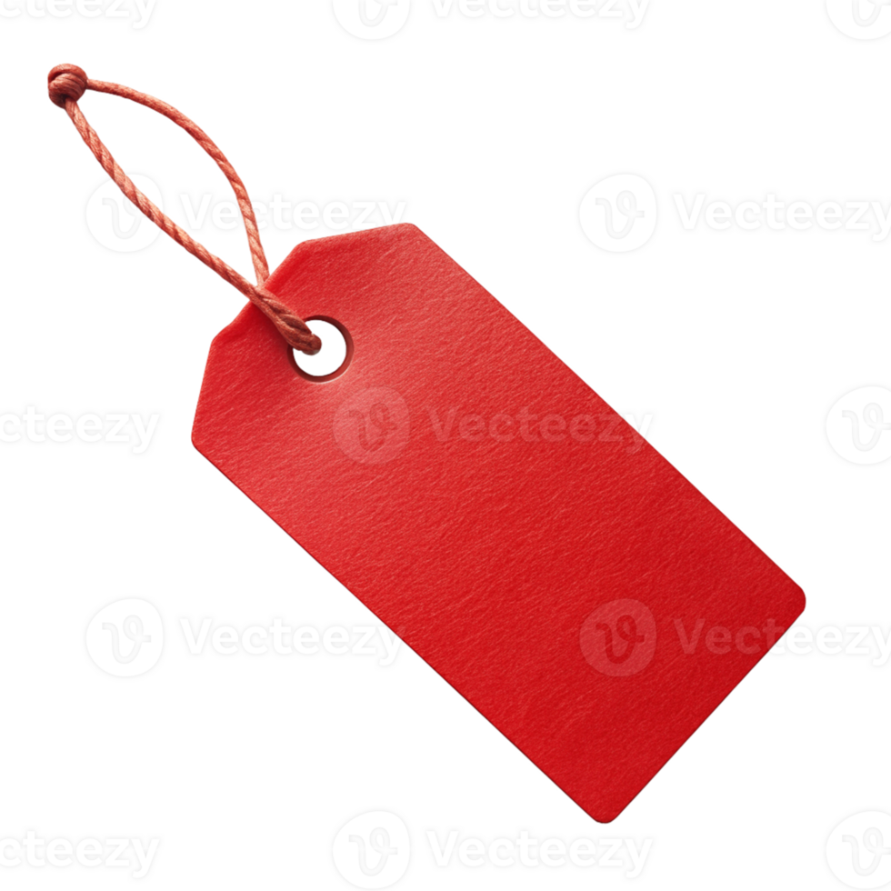 Red Blank Tag With String, cut out isolated PNG transparent