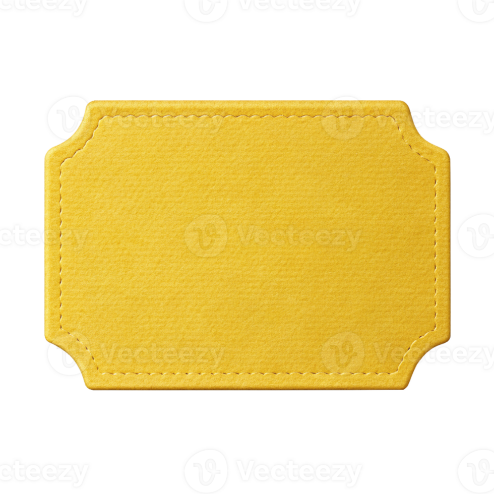 Blank Golden Ticket with Textured Surface and Stitched Border, cut out isolated PNG transparent