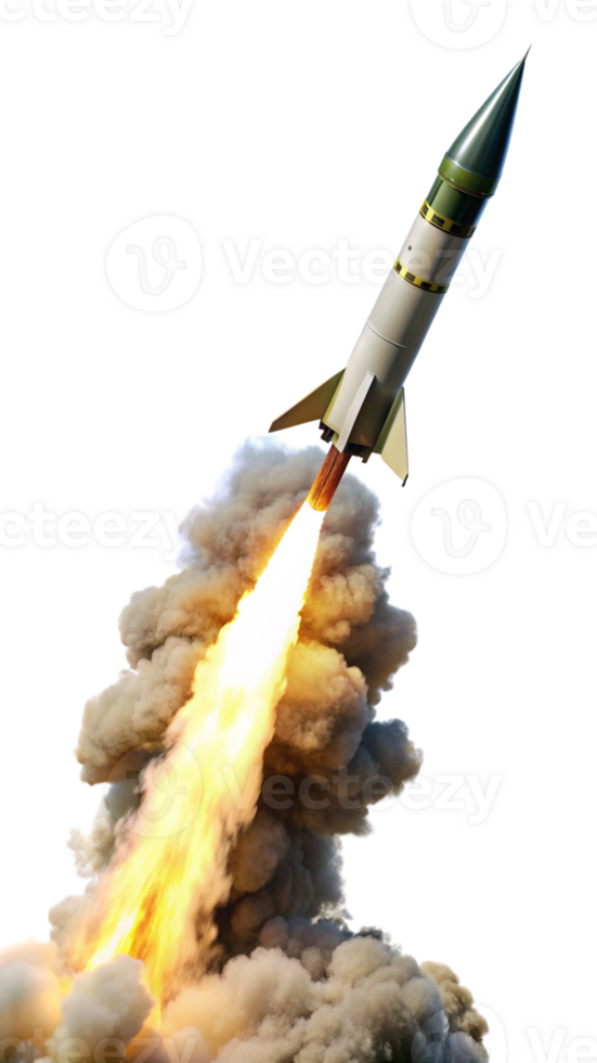Rocket Launching with Intense Fire and Smoke cut out png on transparent background