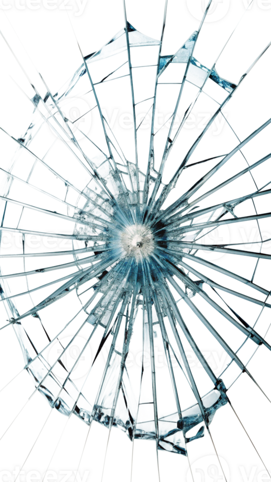 High-Resolution Image of a Radial Broken Glass Pattern cut out png on transparent background