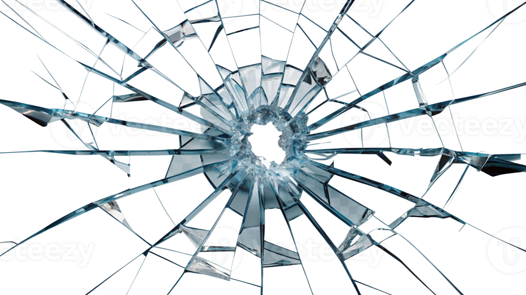 High-Resolution Broken Glass Texture with Shattered Impact Pattern cut out png on transparent background