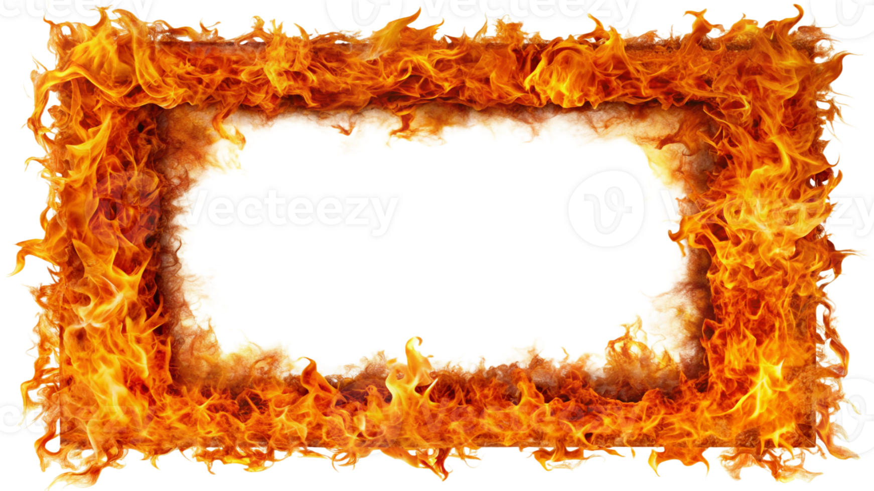 Fiery Frame Border with Intense Flames and Dark Center cut out png on transparent background