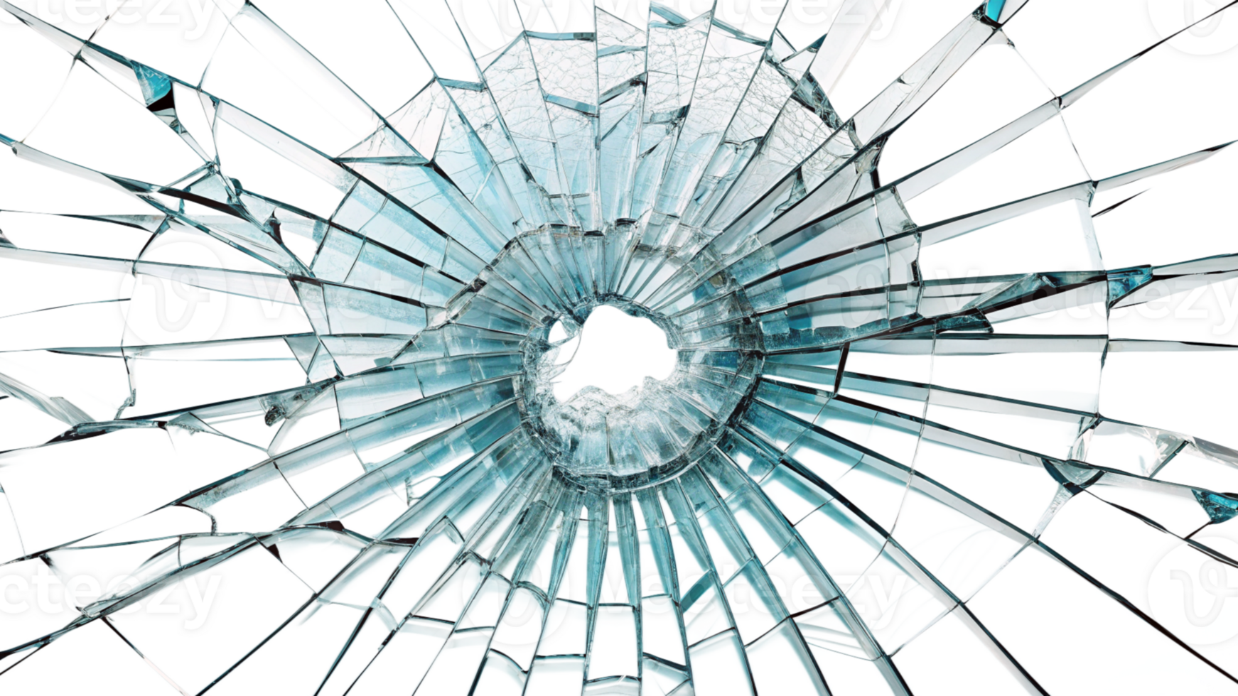 High-Resolution Image of a Bullet Hole in Glass with Shattered Cracks cut out png on transparent background